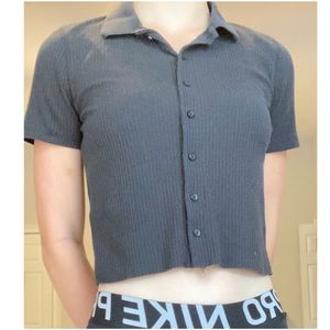 Black Button up crop top